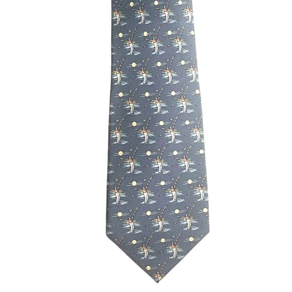 Vineyard Vines Other - Vineyard Vines Mens 100% Silk Tie Fisherman Gray Blue Outdoor Fly Fishing Preppy